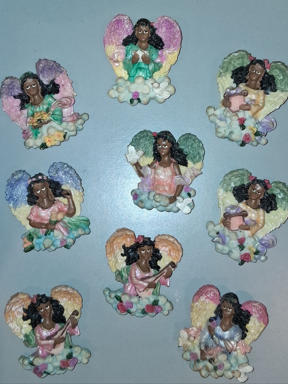 Set of 9 Decorative Angel Resin Magnets - Pastel Multi